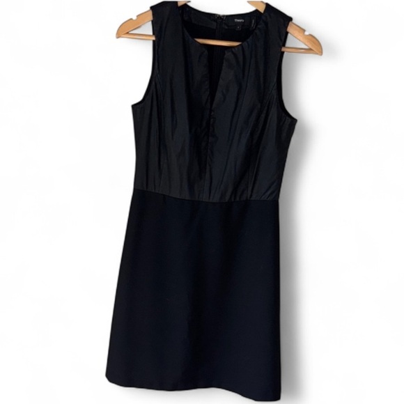 Theory Black dress Sleeveless outfit lamb leather wool blend lined size 4 - Picture 1 of 6